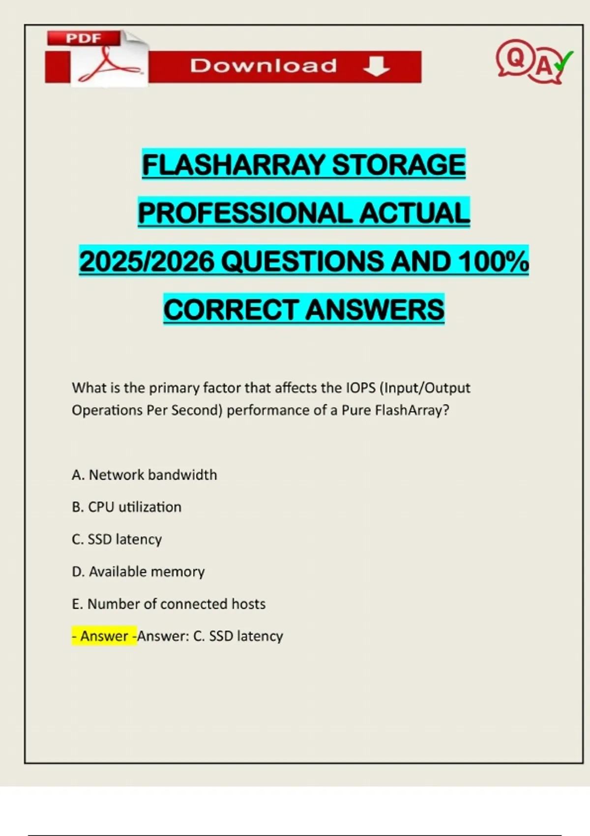 FLASHARRAY STORAGE PROFESSIONAL ACTUAL 2025/2026 QUESTIONS AND 100% ...