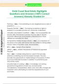 Gold Coast Real Estate Highlights  Questions and Answers &lpar;100&percnt; Correct  Answers&rpar; Already Graded A&plus; 