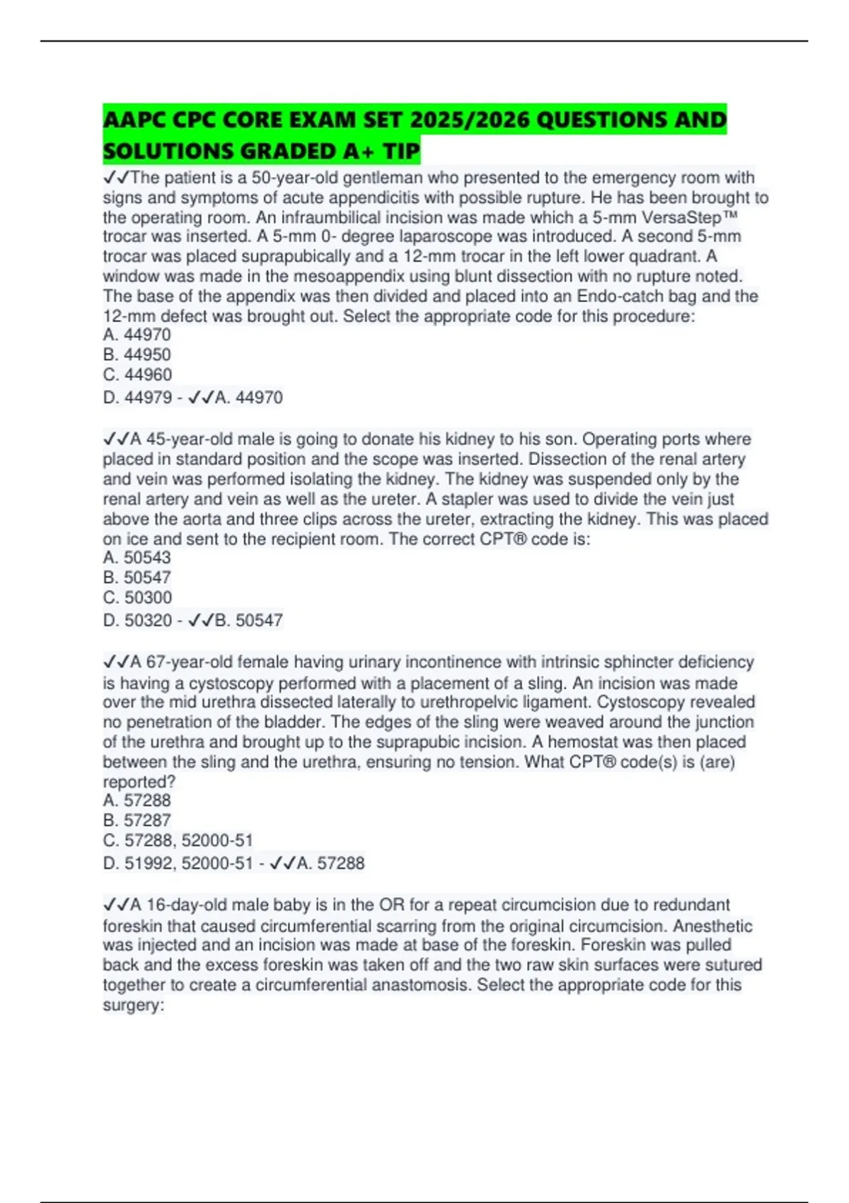 AAPC CPC CORE EXAM SET 2025/2026 QUESTIONS AND SOLUTIONS GRADED A+ TIP ...