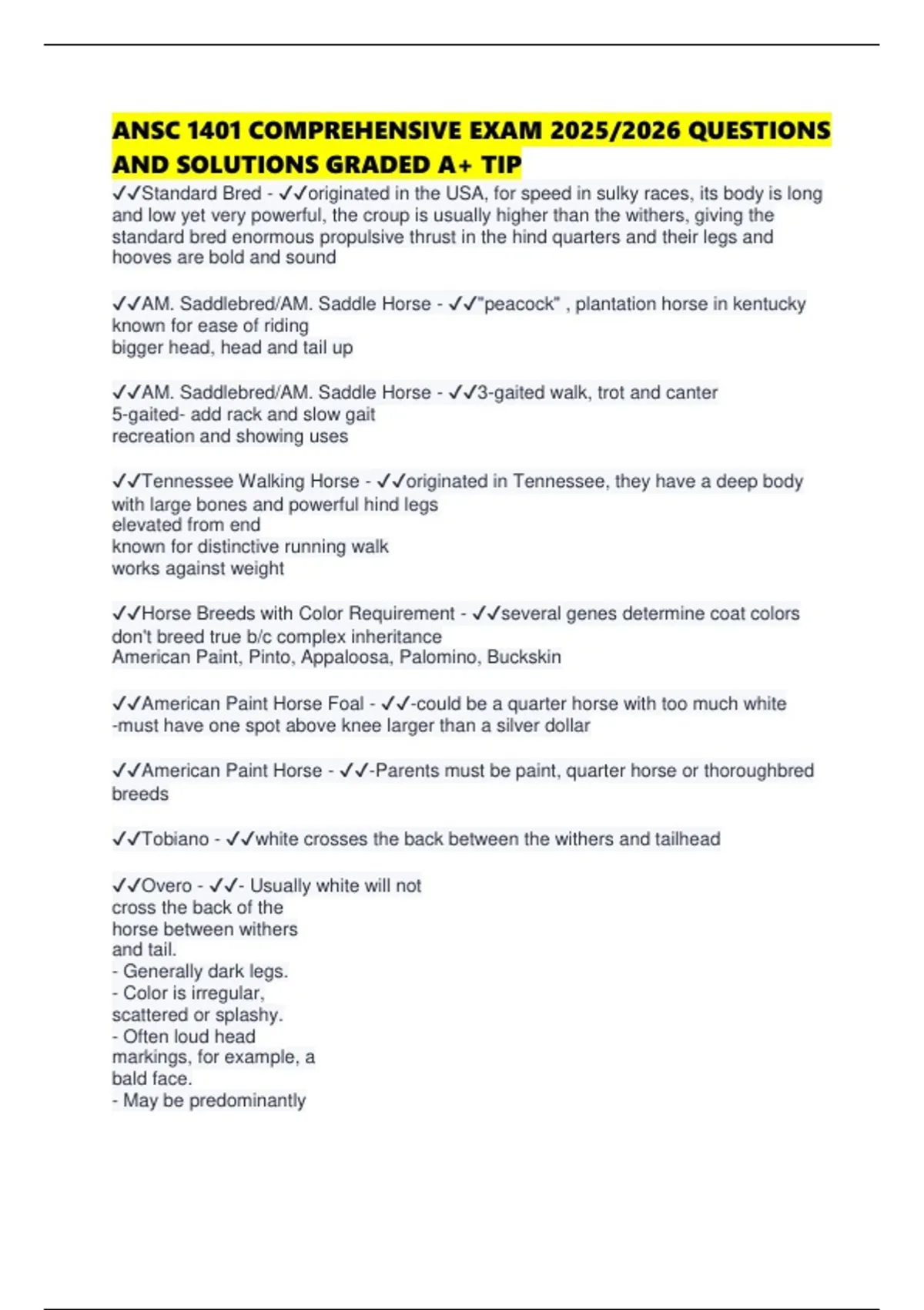 ANSC 1401 COMPREHENSIVE EXAM 2025/2026 QUESTIONS AND SOLUTIONS GRADED ...