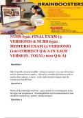 NURS 6521 FINAL EXAM &lpar;3 VERSIONS&rpar; & NURS 6521 MIDTERM EXAM &lpar;3 VERSIONS&rpar; &lpar;100 CORRECT Q & A IN EACH VERSION&comma; TOTAL&colon; 600 Q & A&rpar;