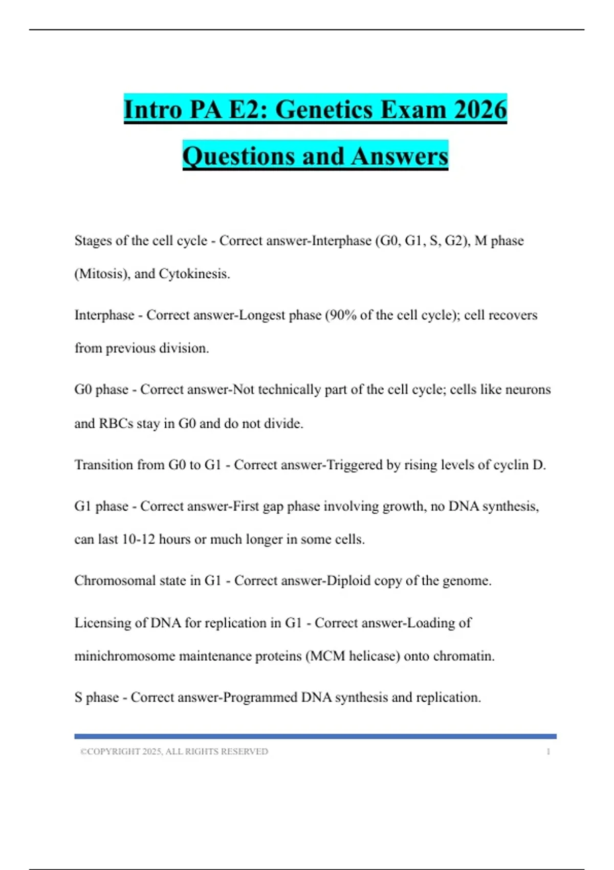 Intro PA E2: Genetics Exam 2026 Questions and Answers - OMFP II - Stuvia US