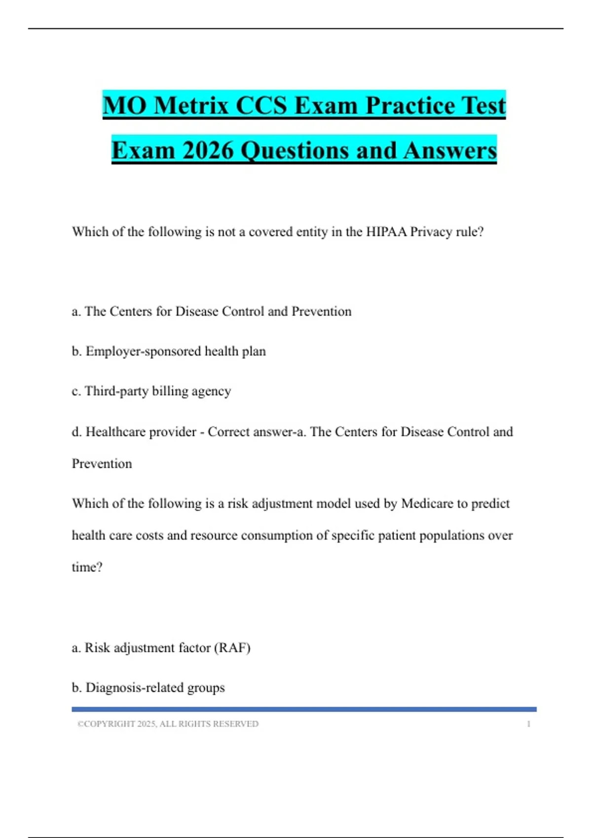 MO Metrix CCS Exam Practice Test Exam 2026 Questions and Answers - OMFP II - Stuvia US