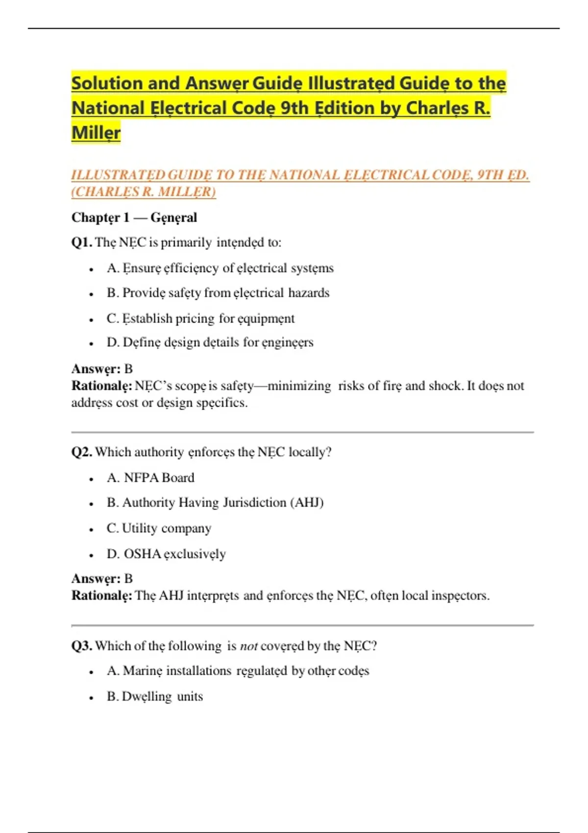 Solution and Answer Guide for Illustrated Guide to the National ...