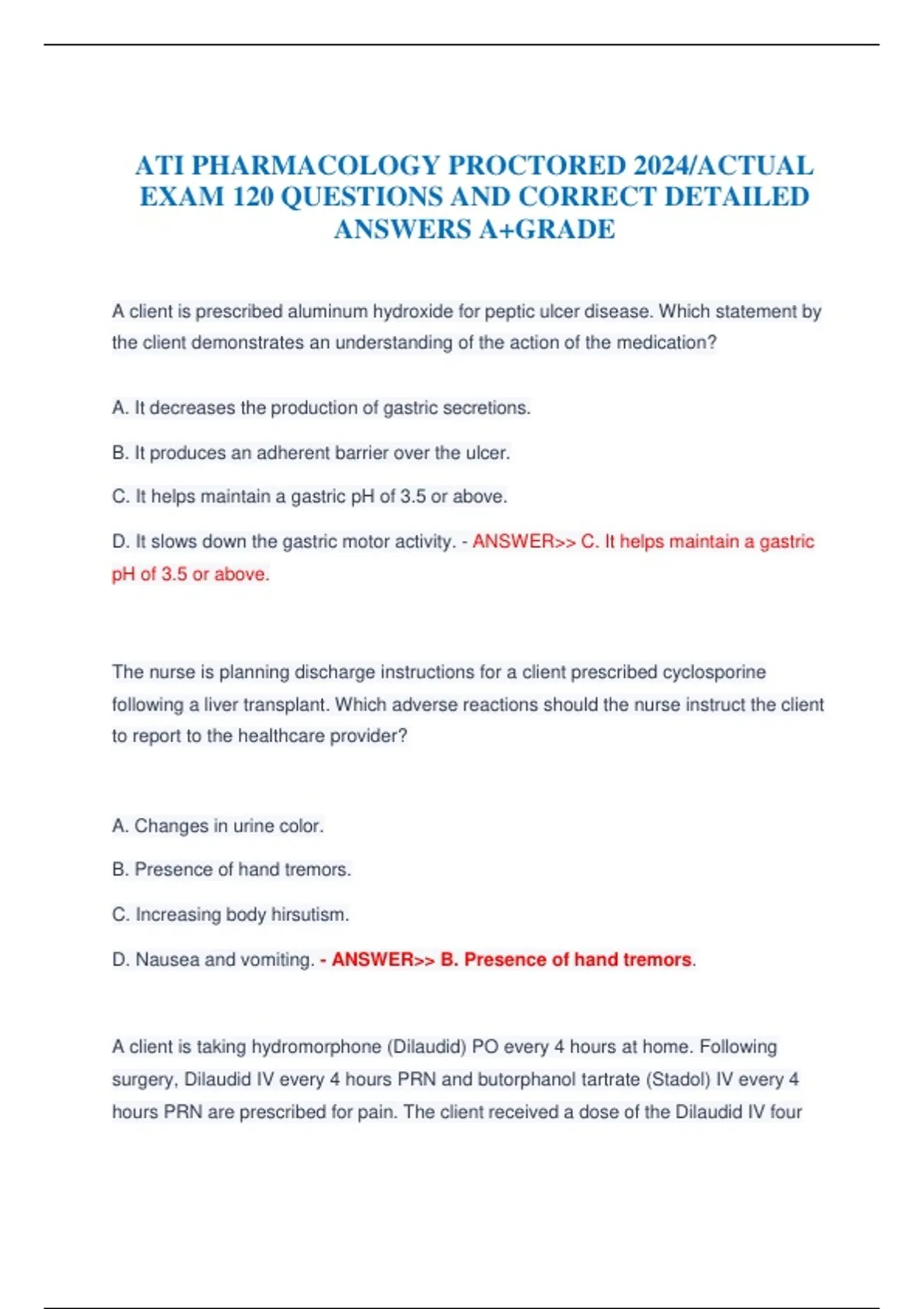 ATI Pharmacology Proctored Exam 2024 – Actual Exam with 120 Questions ...