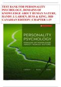 TEST BANK FOR PERSONALITY  PSYCHOLOGY, DOMAINS OF  KNOWLEDGE ABOUT HUMAN NATURE,  RANDY J. LARSEN, BUSS & KING, 3RD  CANADIAN EDITION | CHAPTER 1-19