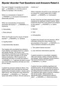 Bipolar disorder Test Questions and Answers Rated A