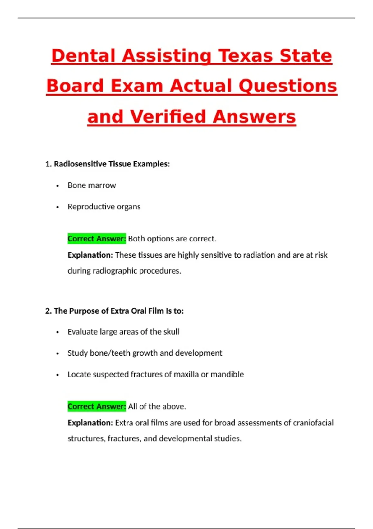 Dental Assisting Texas State Board Exam 2025 Questions and Answers ...