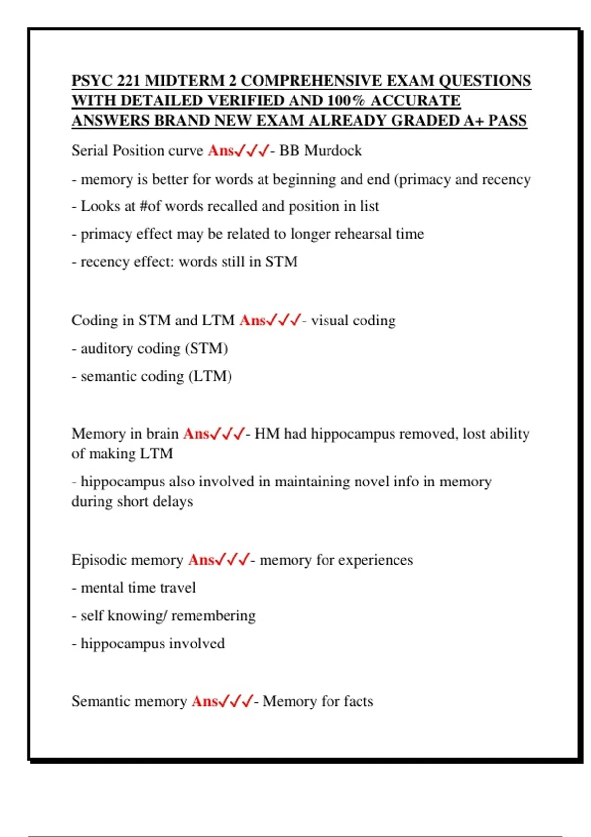PSYC 221 MIDTERM 2 COMPREHENSIVE EXAM QUESTIONS WITH DETAILED VERIFIED ...