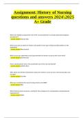 History of Nursing &ndash; Assignment Questions and Answers &lpar;2024&sol;2025&comma; Verified A&plus; Grade&rpar;