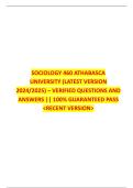 SOCIOLOGY 460 ATHABASCA  UNIVERSITY &lpar;LATEST VERSION  2024&sol;2025&rpar; &ndash; VERIFIED QUESTIONS AND  ANSWERS &vert;&vert; 100&percnt; GUARANTEED PASS  <RECENT VERSION>