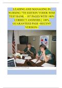 LEADING AND MANAGING IN  NURSING 7TH EDITION YODER-WISE  TEST BANK &ndash; 107 PAGES WITH 100&percnt;  CORRECT ANSWERS &vert;&vert; 100&percnt;  GUARANTEED PASS <RECENT  VERSION>