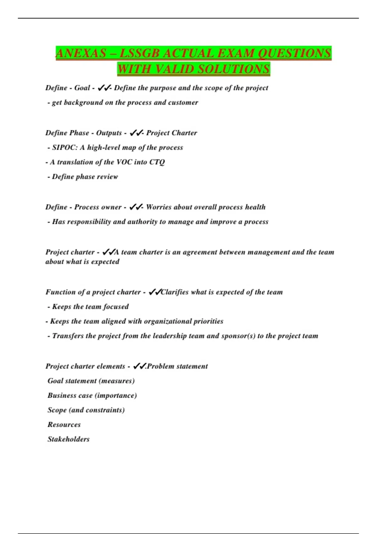 ANEXAS – LSSGB ACTUAL EXAM QUESTIONS WITH VALID SOLUTIONS - LSSGB ...