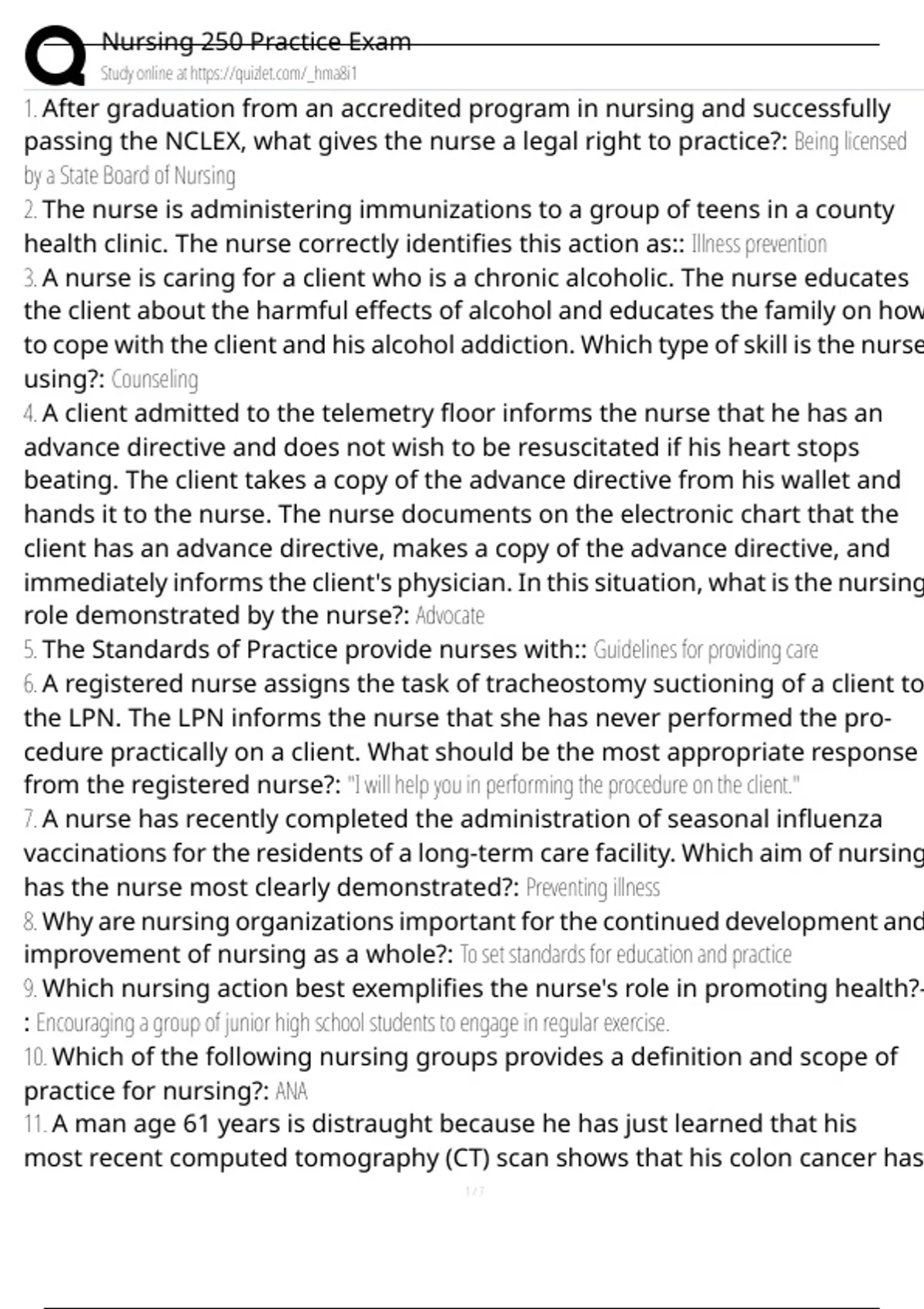 Nursing 250 Practice Exam Exam Questions and Answers 100% Pass ...
