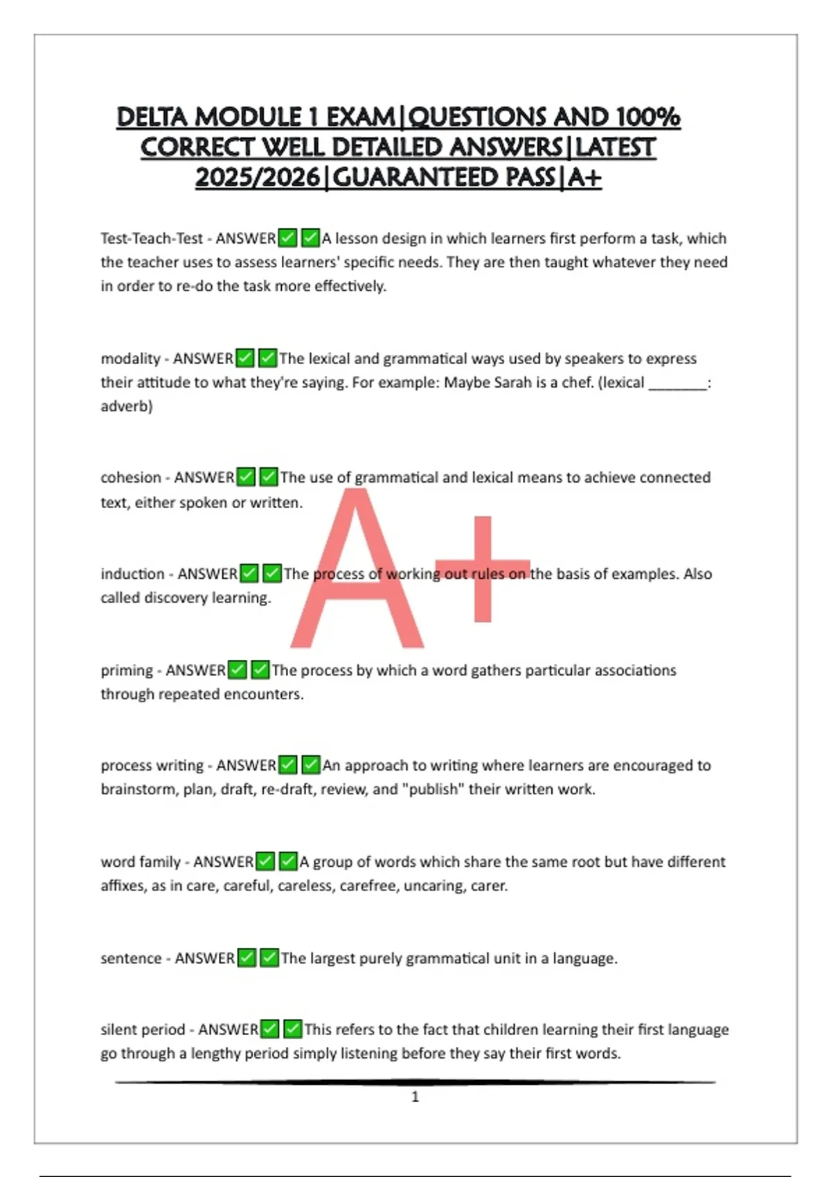 DELTA MODULE 1 EXAM|QUESTIONS AND 100% CORRECT WELL DETAILED ANSWERS ...