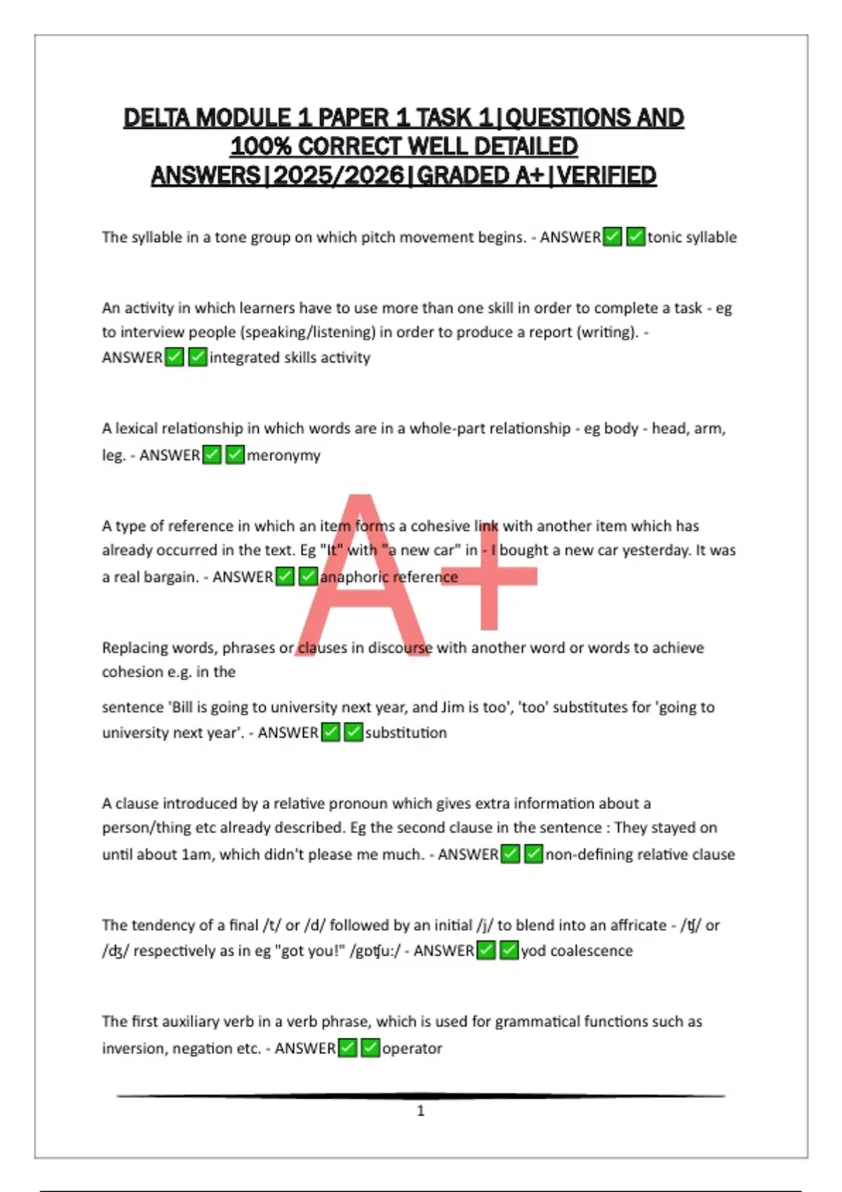 DELTA MODULE 1 PAPER 1 TASK 1|QUESTIONS AND 100% CORRECT WELL DETAILED ...