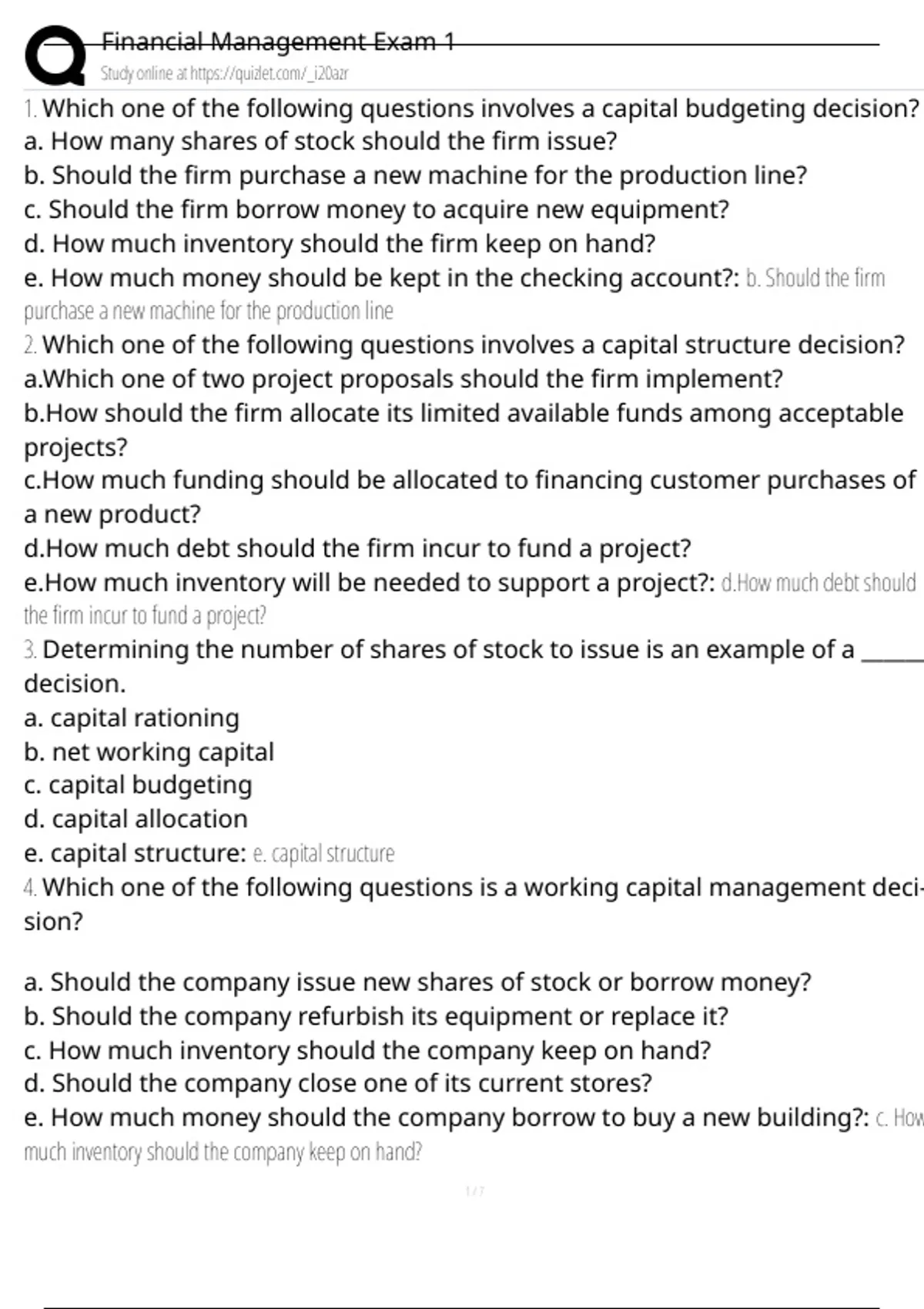 Financial Management Exam 1 Exam Questions and Answers 100% Pass ...