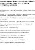 DEPARTMENT OF WOMEN EXAMINING LICENSING FOR EVANGELIST EXAM QUESTIONS AND ANSWERS 100&percnt; SOLVED
