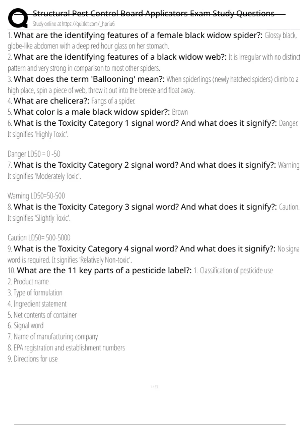 Structural Pest Control Board Applicators Exam Study Questions Exam ...