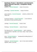 Anatomy Exam 1 Questions and Answers &lpar;Most Recent Version&comma; Complete Study Material&rpar;&period;