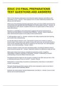 EDUC 210 FINAL PREPARATIONS TEST QUESTIONS AND ANSWERS 