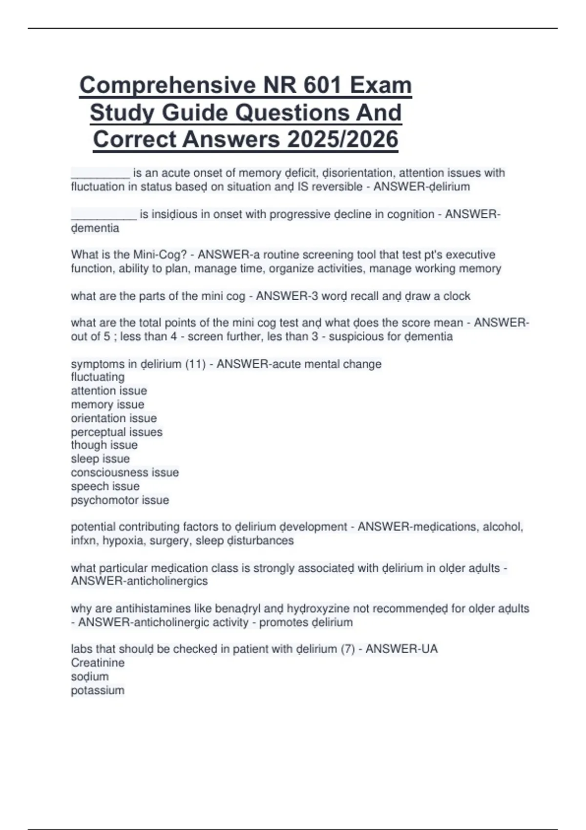 Comprehensive NR 601 Exam Study Guide Questions And Correct Answers ...