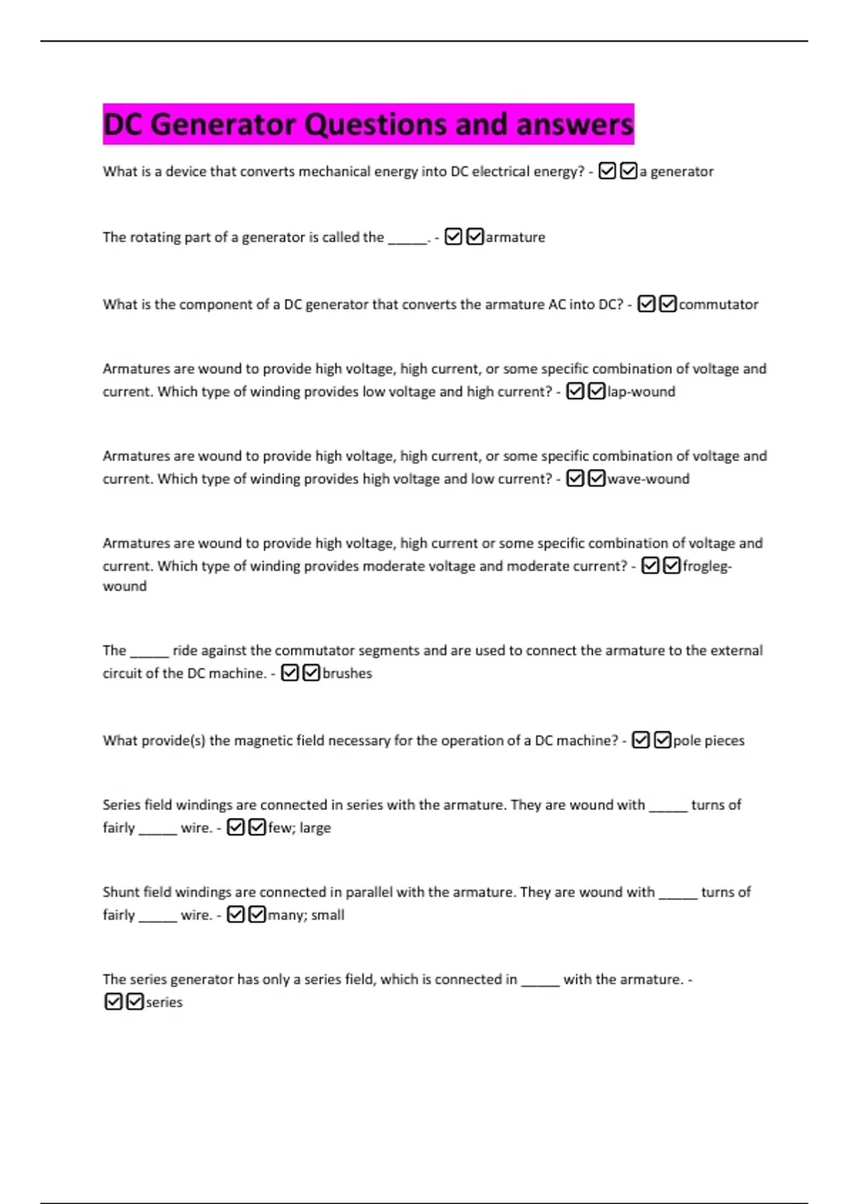 DC Generator Questions and answers - CIWA vs COWS - Stuvia US