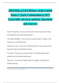 2025&sol;2026&comma;&comma;&comma;CLEP History of the United States 1&colon; Early Colonization to 1877 Exam fully solved & updated Questions and Answers