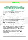 Life and Health Insurance - Private  Insurance Plans for Seniors Questions and  Answers (100% Correct Answers) Already  Graded A+ 