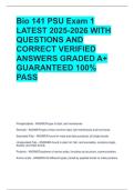 Bio 141 PSU Exam 1 LATEST 2025-2026 WITH QUESTIONS AND CORRECT VERIFIED ANSWERS GRADED A&plus; GUARANTEED 100&percnt; PASS