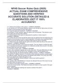 NFHS Soccer Rules Quiz &lpar;2025&rpar; ACTUAL EXAM COMPREHENSIVE QUESTIONS AND VERIFIED ACCURATE SOLUTION &lpar;DETAILED & ELABORATED&rpar; GET IT 100&percnt;- ACCURATE&excl;&excl;