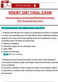 NREMT EMT FINAL EXAM Actual Questions and Reṿised Rationalized Answers 100&percnt; Guarantee Pass Score