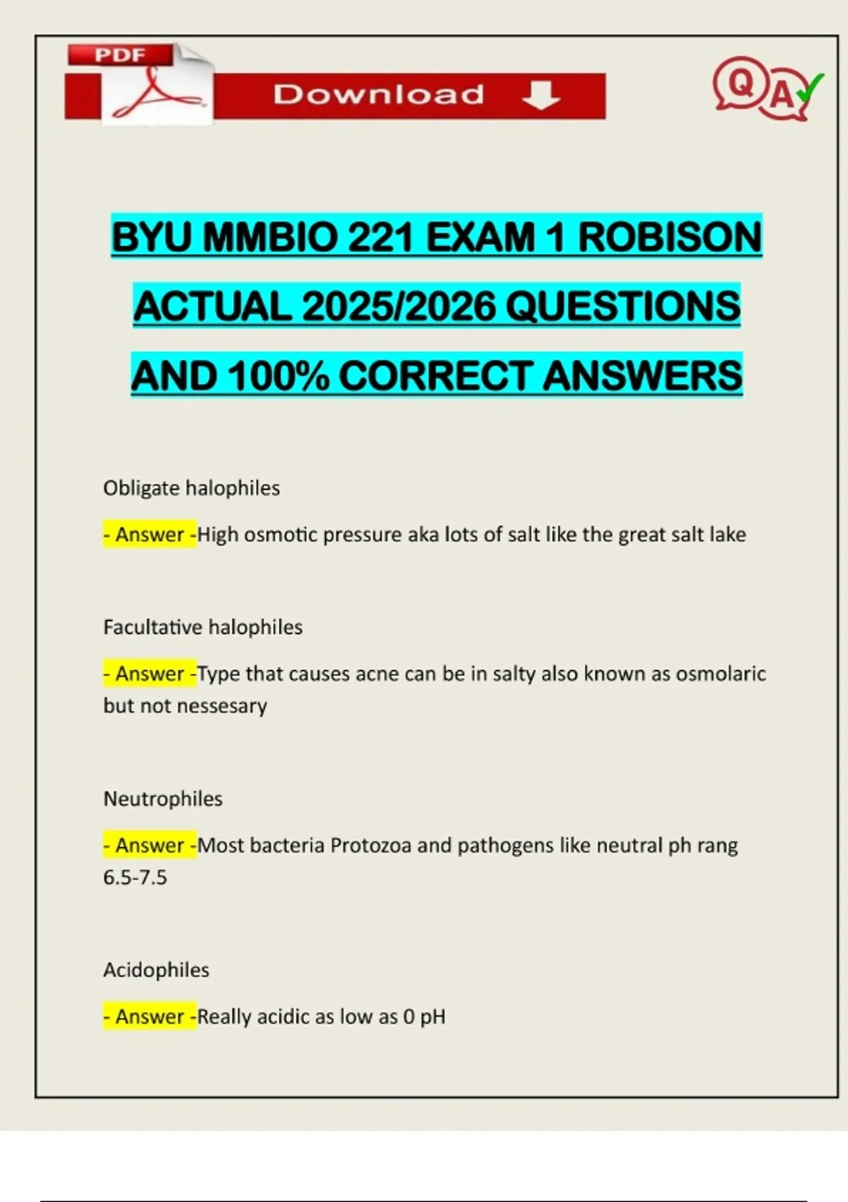 BYU MMBIO 221 EXAM 1 ROBISON ACTUAL 2025/2026 QUESTIONS AND 100% ...