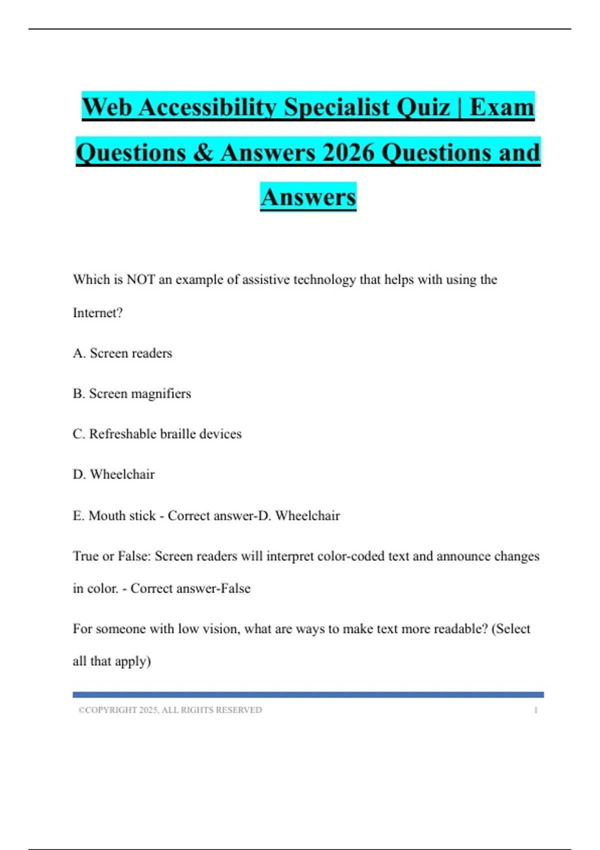 Web Accessibility Specialist Quiz | Exam Questions & Answers 2026 ...