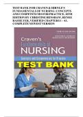 TEST BANK FOR CRAVEN & HIRNLE'S FUNDAMENTALS OF NURSING&colon; CONCEPTS AND COMPETENCIES FOR PRACTICE&comma; 10TH EDITION BY CHRISTINE HENSHAW&comma; RENEE RASSILYER&comma; VERIFIED CHAPTERS 1 - 43&comma; COMPLETE NEWEST VERSION