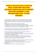 Evidence-Based Practice in Nursing FINAL EXAM PREP 2025&sol;2026 ACCURATE QUESTIONS WITH CORRECT DETAILED ANSWERS &vert;&vert; 100&percnt; GUARANTEED PASS <LATEST VERSION>
