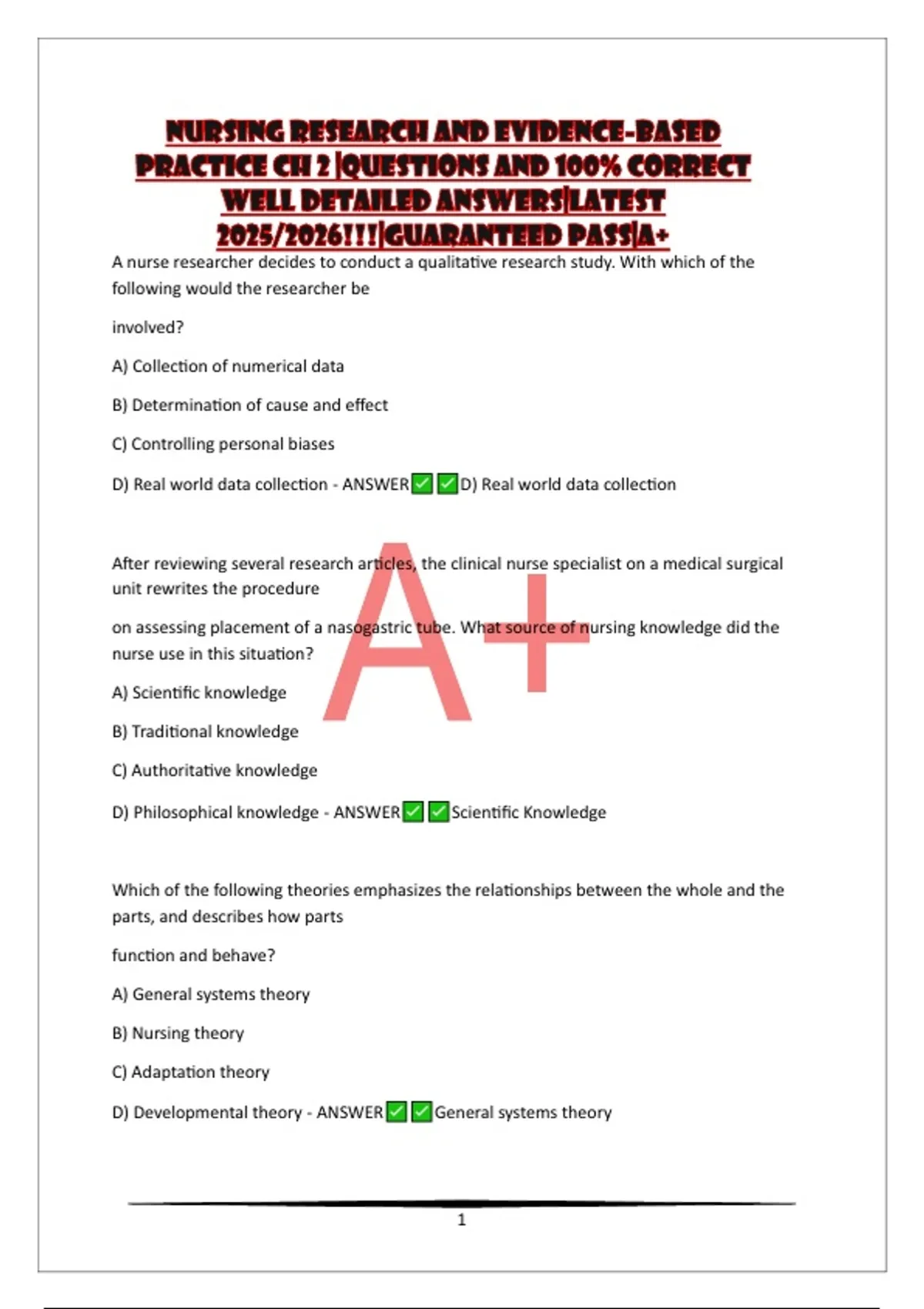 NURSING RESEARCH AND EVIDENCE-BASED PRACTICE CH 2 |QUESTIONS AND 100% ...