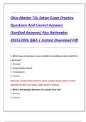 Ohio Master Tile Setter Exam Practice  Questions And Correct Answers  &lpar;Verified Answers&rpar; Plus Rationales  2025&vert;2026 Q&A &vert; Instant Download Pdf 