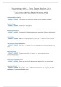 Psychology 105 &ndash; Final Exam Review 2025 &vert; A&plus; Guaranteed Study Guide & Answers