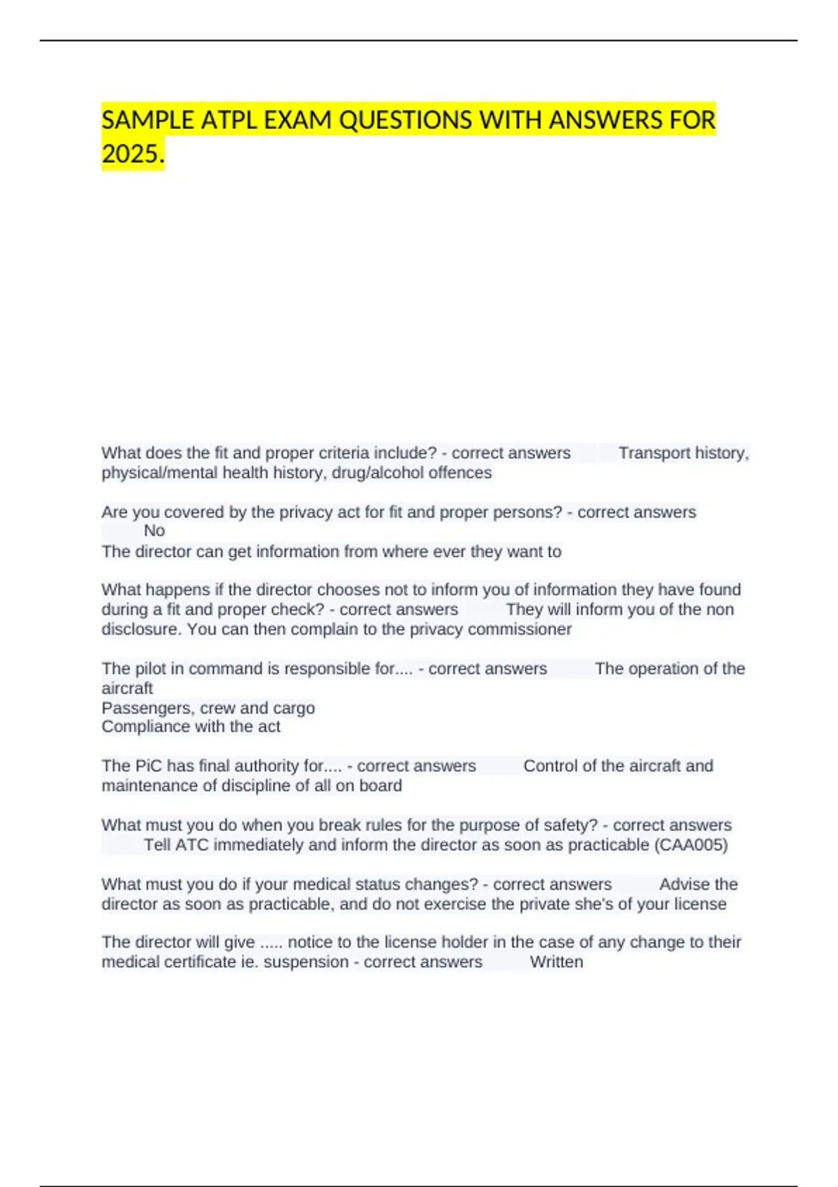 Sample ATPL exam questions with answers for 2025. - ATPL intergraded ...