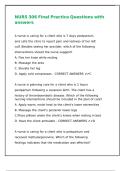 NURS 306 Final Practice Questions with answers