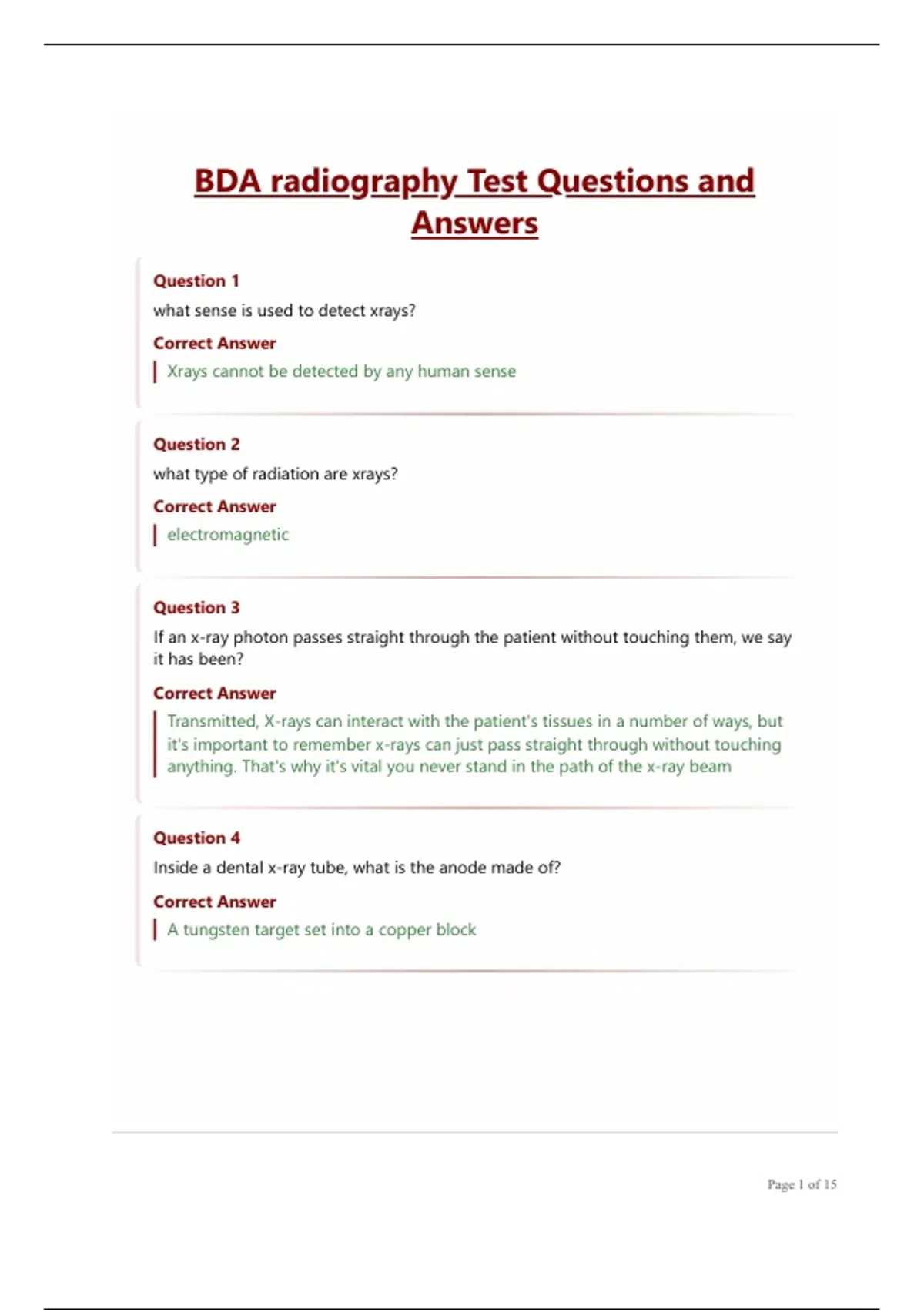 BDA radiography Test Questions and Answers - BDA Radiography And ...