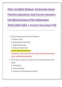 Ohio Certified Dialysis Technician Exam  Practice Questions And Correct Answers  &lpar;Verified Answers&rpar; Plus Rationales  2025&vert;2026 Q&A &vert; Instant Download Pdf