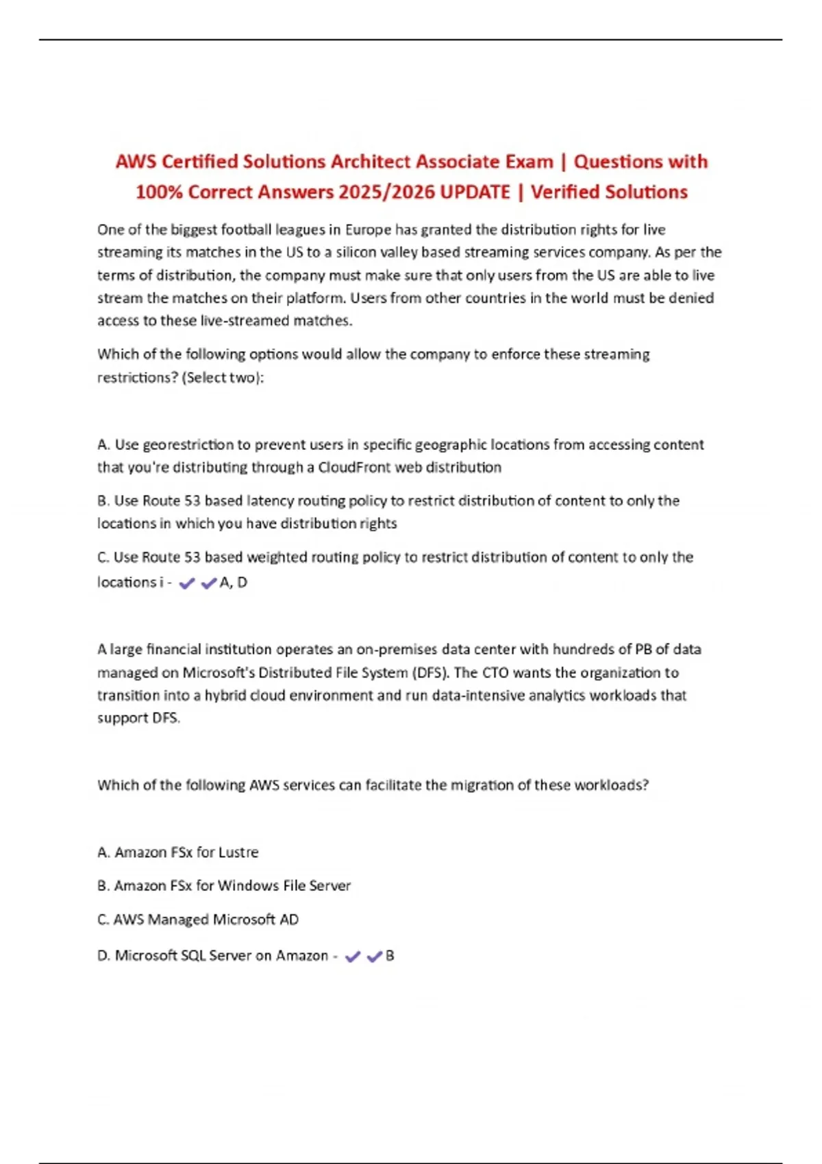 AWS Certified Solutions Architect Associate Exam | Questions with 100% ...