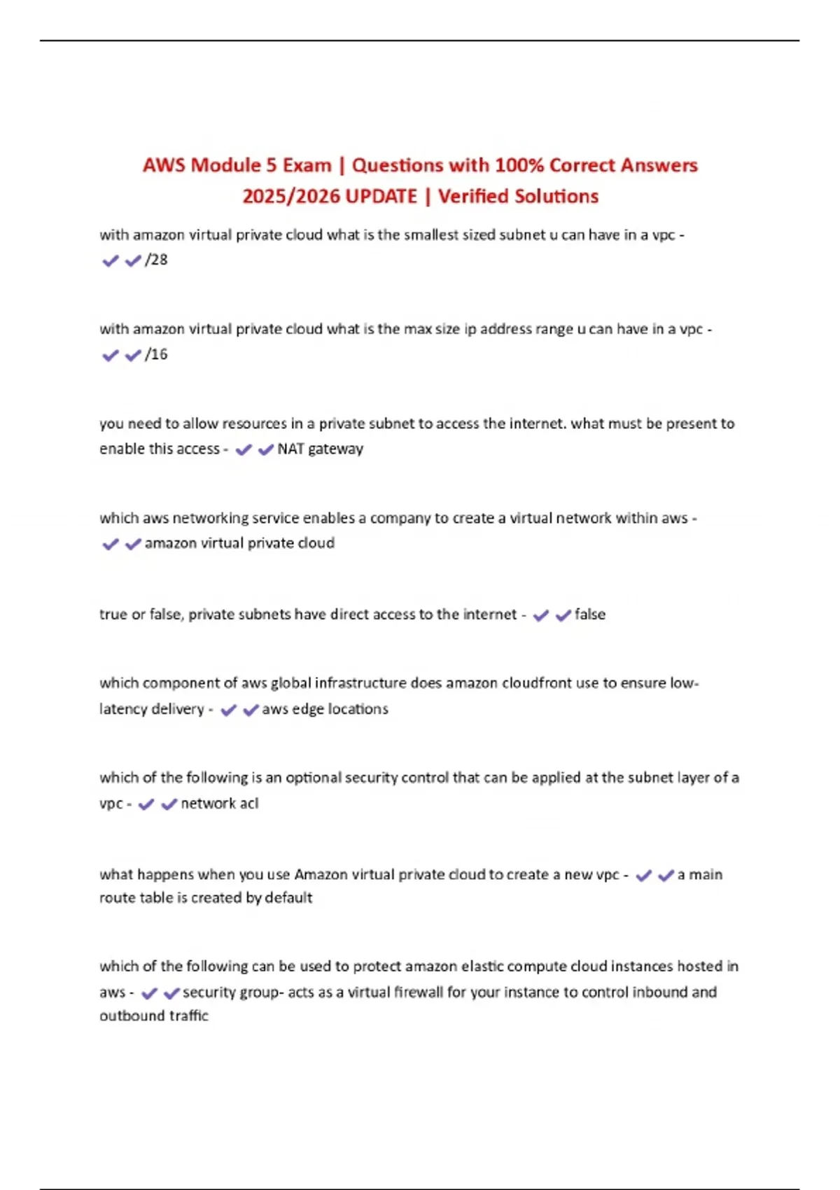 AWS Module 5 Exam | Questions with 100% Correct Answers 2025/2026 ...