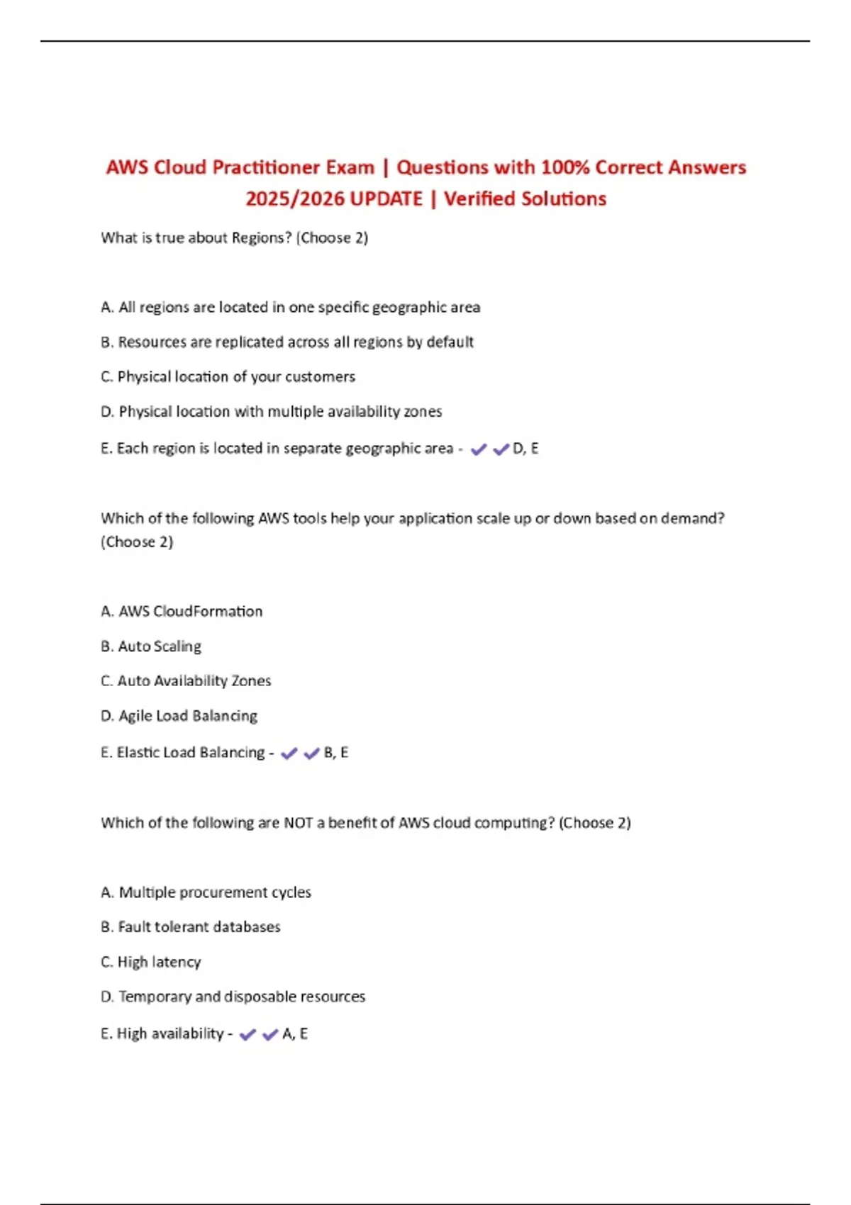 AWS Cloud Practitioner Exam | Questions with 100% Correct Answers 2025/ ...