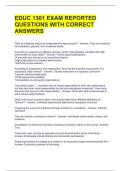 EDUC 1301 EXAM REPORTED QUESTIONS WITH CORRECT ANSWERS 