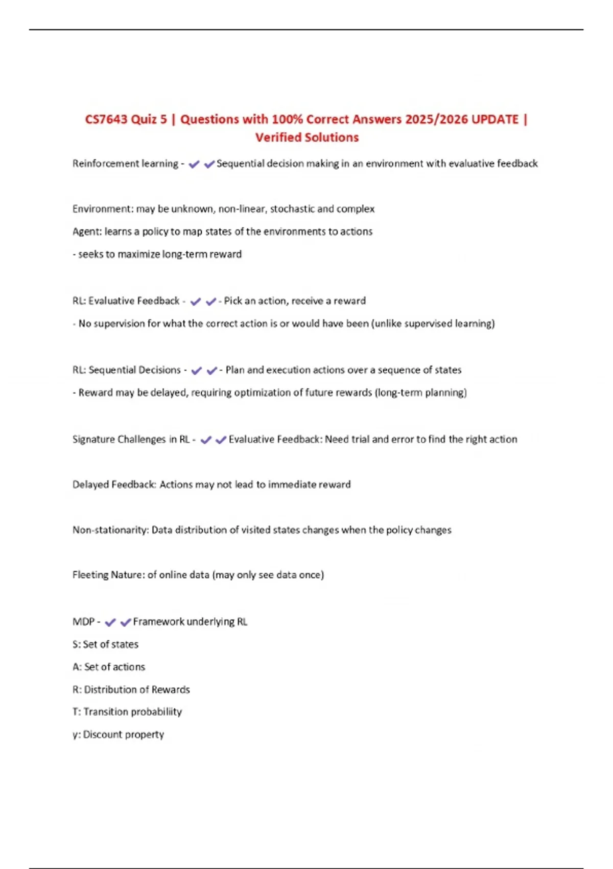 BUNDLE FOR CS 7643 EXAM | Questions with CORRECT Answers 2025/2026 ...