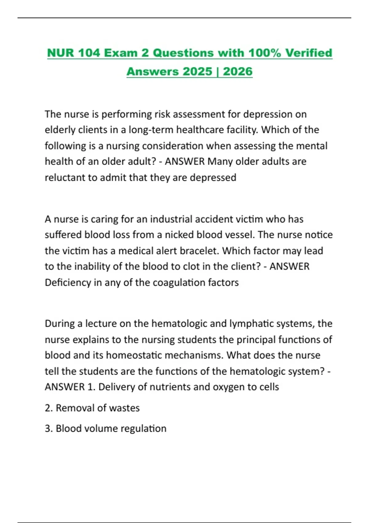 NUR 104 Exam 2 Questions with 100% Verified Answers 2025 | 2026. - NUR ...