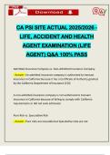 CA PSI SITE ACTUAL 2025&sol;2026 - LIFE&comma; ACCIDENT AND HEALTH AGENT EXAMINATION &lpar;LIFE AGENT&rpar; Q&A 100&percnt; PASS